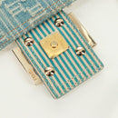 FENDI Zucca Canvas Mamma Baguette Shoulder Bag Light Blue Gold Auth 173198V-22