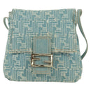 FENDI Zucca Canvas Mamma Baguette Shoulder Bag Light Blue Gold Auth 173198V-13