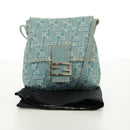 FENDI Zucca Canvas Mamma Baguette Shoulder Bag Light Blue Gold Auth 173198V-12