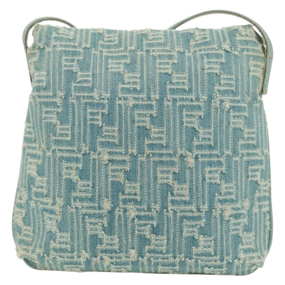 FENDI Zucca Canvas Mamma Baguette Shoulder Bag Light Blue Gold Auth 173198V