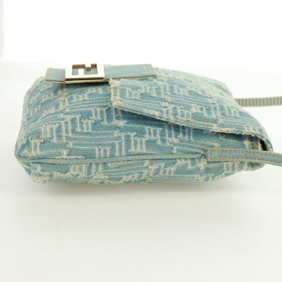 FENDI Zucca Canvas Mamma Baguette Shoulder Bag Light Blue Gold Auth 173198V