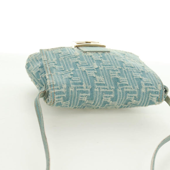 FENDI Zucca Canvas Mamma Baguette Shoulder Bag Light Blue Gold Auth 173198V