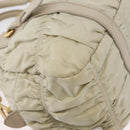 PRADA Geplooide Handtas Nylon 2-weg Ivoor Goud Auth 173201-10