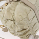 PRADA Geplooide Handtas Nylon 2-weg Ivoor Goud Auth 173201-16