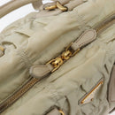 PRADA Geplooide Handtas Nylon 2-weg Ivoor Goud Auth 173201-20
