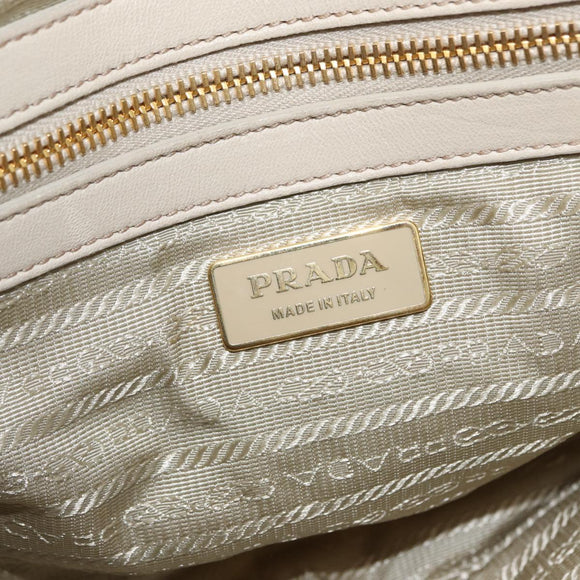 PRADA Geplooide Handtas Nylon 2-weg Ivoor Goud Auth 173201