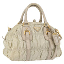 PRADA Geplooide Handtas Nylon 2-weg Ivoor Goud Auth 173201-1
