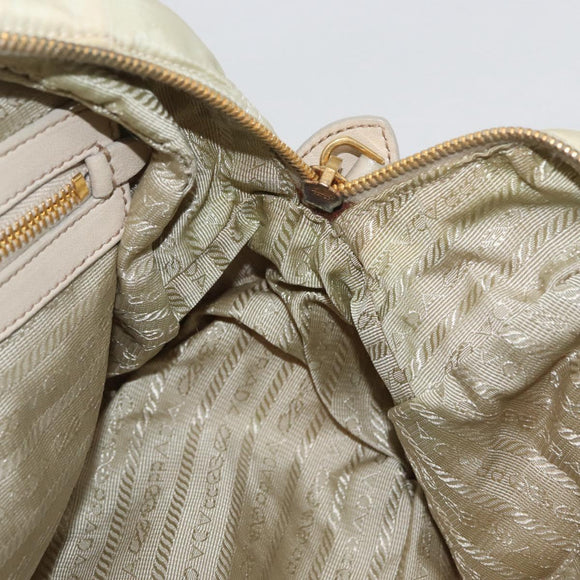 PRADA Geplooide Handtas Nylon 2-weg Ivoor Goud Auth 173201