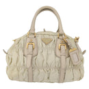 PRADA Geplooide Handtas Nylon 2-weg Ivoor Goud Auth 173201-13