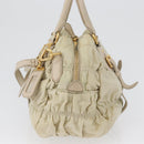 PRADA Geplooide Handtas Nylon 2-weg Ivoor Goud Auth 173201-3
