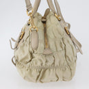 PRADA Geplooide Handtas Nylon 2-weg Ivoor Goud Auth 173201-4