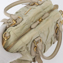 PRADA Geplooide Handtas Nylon 2-weg Ivoor Goud Auth 173201-6