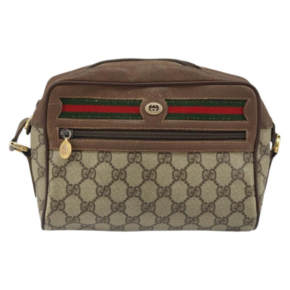GUCCI GG Supreme Web Sherry Line Bag PVC Beige Gold 119 02 087 Auth 173208