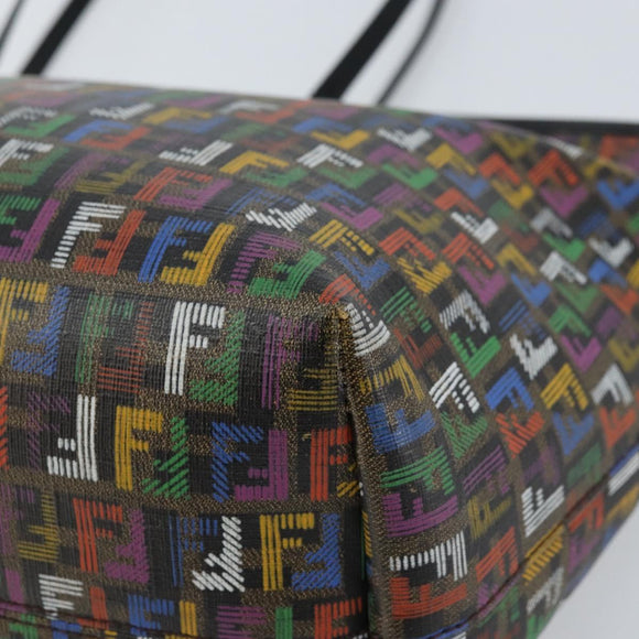 FENDI Zucchino Canvas Tote Bag PVC Multicolor Gold Auth 173210A
