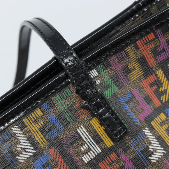 FENDI Zucchino Canvas Tote Bag PVC Multicolor Gold Auth 173210A