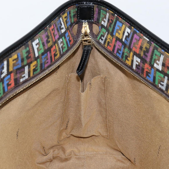 FENDI Zucchino Canvas Tote Bag PVC Multicolor Gold Auth 173210A