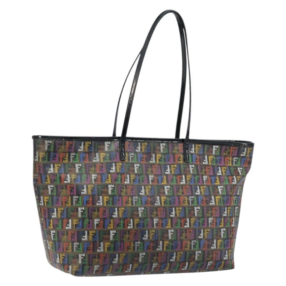FENDI Zucchino Canvas Tote Bag PVC Multicolor Gold Auth 173210A