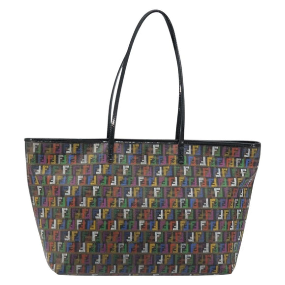 FENDI Zucchino Canvas Tote Bag PVC Multicolor Gold Auth 173210A