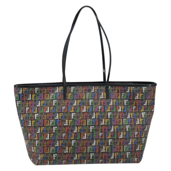 FENDI Zucchino Canvas Tote Bag PVC Multicolor Gold Auth 173210A