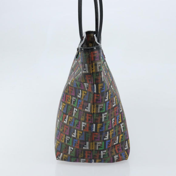 FENDI Zucchino Canvas Tote Bag PVC Multicolor Gold Auth 173210A