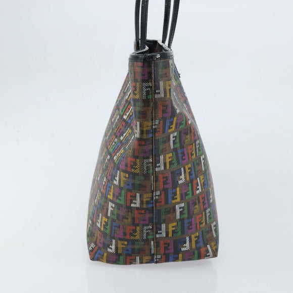 FENDI Zucchino Canvas Tote Bag PVC Multicolor Gold Auth 173210A