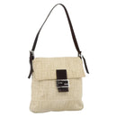 FENDI Zucca Canvas Mamma Baguette Shoulder Bag Beige Silver Auth 173212-1