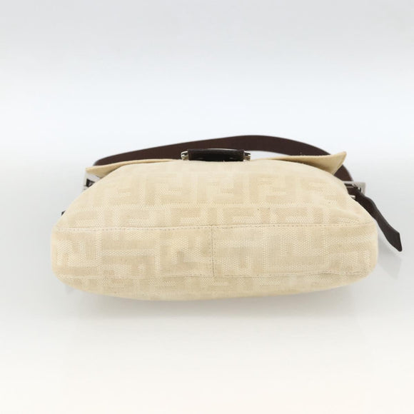 FENDI Zucca Canvas Mamma Baguette Shoulder Bag Beige Silver Auth 173212
