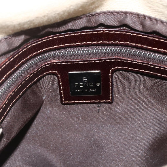 FENDI Zucca Canvas Mamma Baguette Shoulder Bag Beige Silver Auth 173212