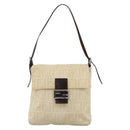 FENDI Zucca Canvas Mamma Baguette Shoulder Bag Beige Silver Auth 173212-13