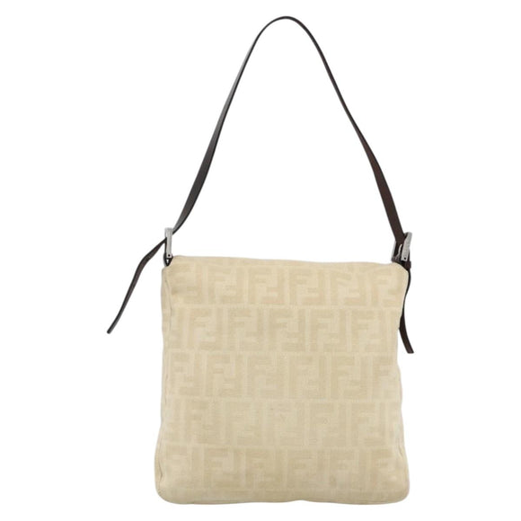 FENDI Zucca Canvas Mamma Baguette Shoulder Bag Beige Silver Auth 173212