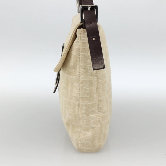 FENDI Zucca Canvas Mamma Baguette Shoulder Bag Beige Silver Auth 173212