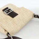 FENDI Zucca Canvas Mamma Baguette Shoulder Bag Beige Silver Auth 173212-6