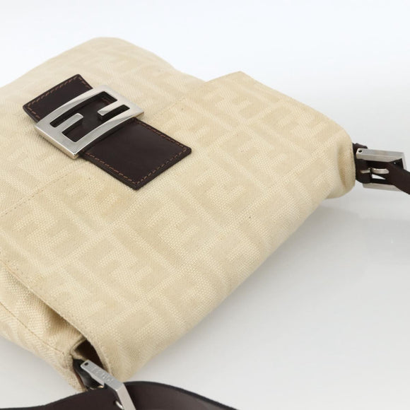 FENDI Zucca Canvas Mamma Baguette Shoulder Bag Beige Silver Auth 173212