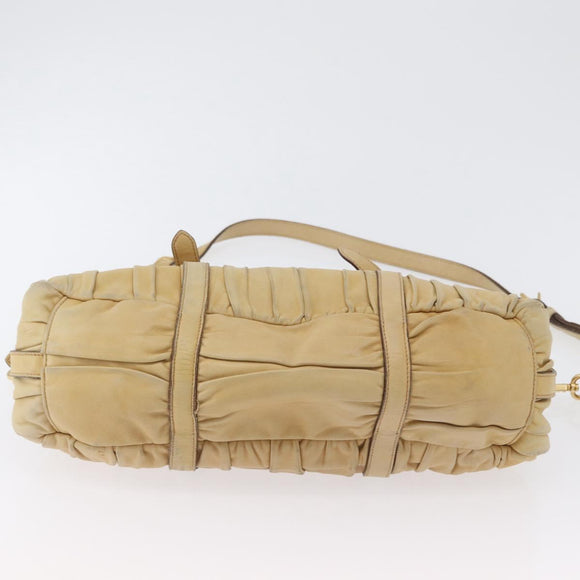 PRADA Hand Bag Leather 2way Ivory Gold Auth 173213