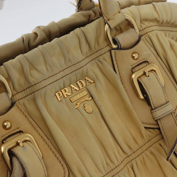 PRADA Hand Bag Leather 2way Ivory Gold Auth 173213