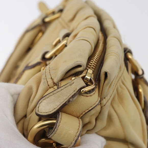PRADA Hand Bag Leather 2way Ivory Gold Auth 173213