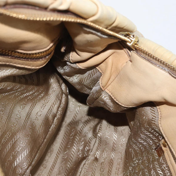 PRADA Hand Bag Leather 2way Ivory Gold Auth 173213
