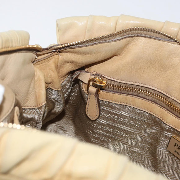 PRADA Hand Bag Leather 2way Ivory Gold Auth 173213