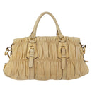 PRADA Hand Bag Leather 2way Ivory Gold Auth 173213-3