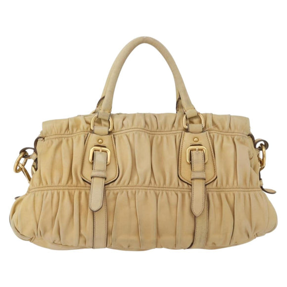 PRADA Hand Bag Leather 2way Ivory Gold Auth 173213