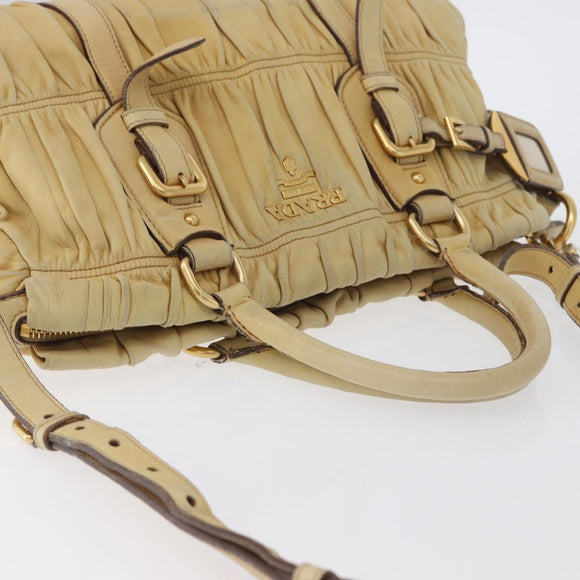 PRADA Hand Bag Leather 2way Ivory Gold Auth 173213