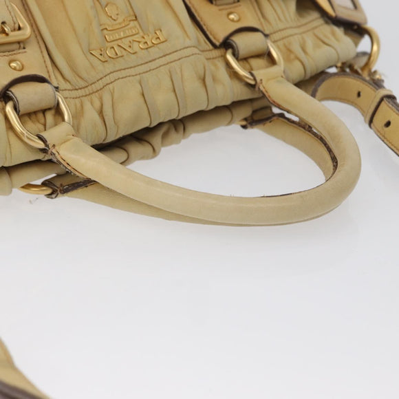 PRADA Hand Bag Leather 2way Ivory Gold Auth 173213