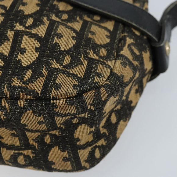 Christian Dior Trotter Canvas Shoulder Bag Navy Gold Auth 173214