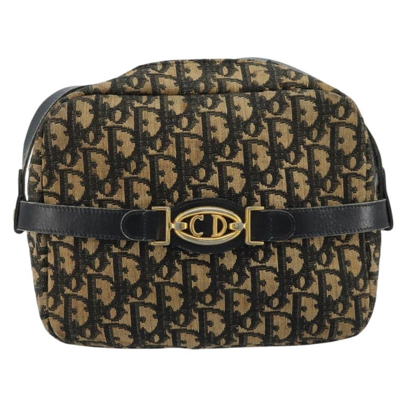 Christian Dior Trotter Canvas Shoulder Bag Navy Gold Auth 173214