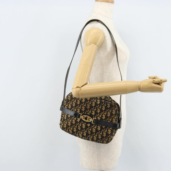 Christian Dior Trotter Canvas Shoulder Bag Navy Gold Auth 173214