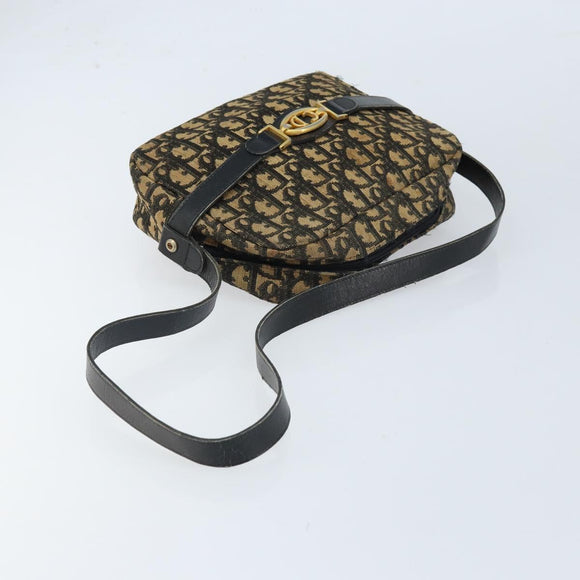 Christian Dior Trotter Canvas Shoulder Bag Navy Gold Auth 173214