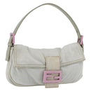 FENDI Mamma Baguette Shoulder Bag Cotton Light Blue Silver Auth 173215A-1