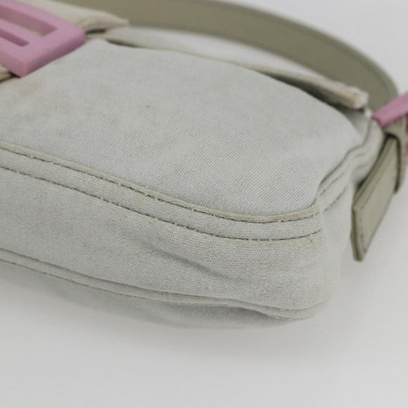 FENDI Mamma Baguette Shoulder Bag Cotton Light Blue Silver Auth 173215A