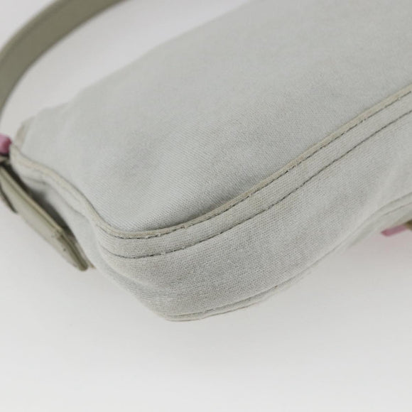 FENDI Mamma Baguette Shoulder Bag Cotton Light Blue Silver Auth 173215A