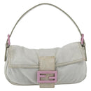 FENDI Mamma Baguette Shoulder Bag Cotton Light Blue Silver Auth 173215A-13